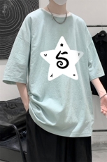 YT26368-P30亚麻短袖t恤男大码五分袖男宽松七分袖大皂风模特，男装T恤，电商A040
