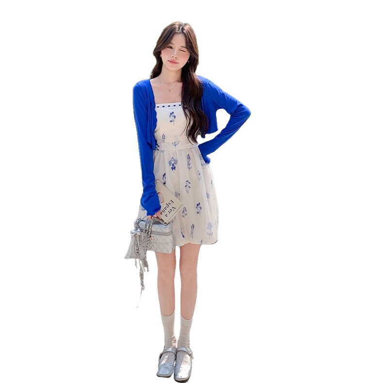 【度假风】吊带碎花连衣裙+防晒小开衫A231长P155k230短P150K225,女装套装/套裙,2D148