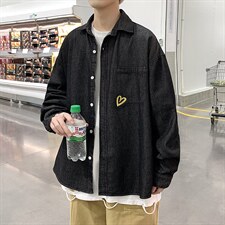 长袖牛仔衬衫男港风日系外套C6101P47图片