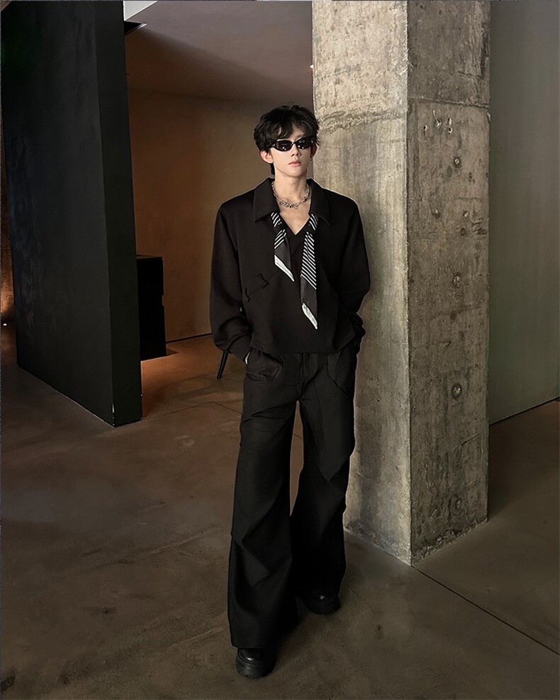 现货25秋冬男士拼接套头丝巾设计感卫衣翻领衬衫cs210-p78,男装衬衫,电商B288