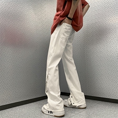 美式高街hiphop潮牌牛仔裤男宽松直筒排扣设计感微喇裤17113-P58，男装牛仔裤，星座1008