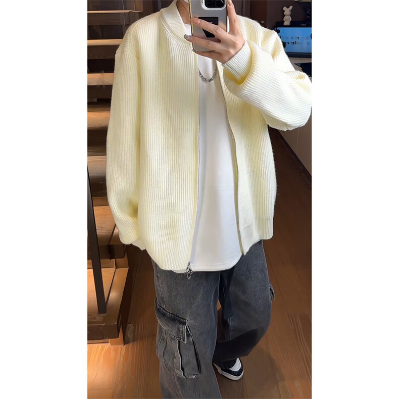 ！棒球领双拉链开衫针织毛衣男 CP16-特p55图片