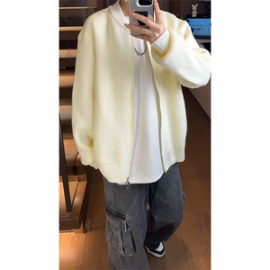 ！棒球领双拉链开衫针织毛衣男 CP16-特p55图片