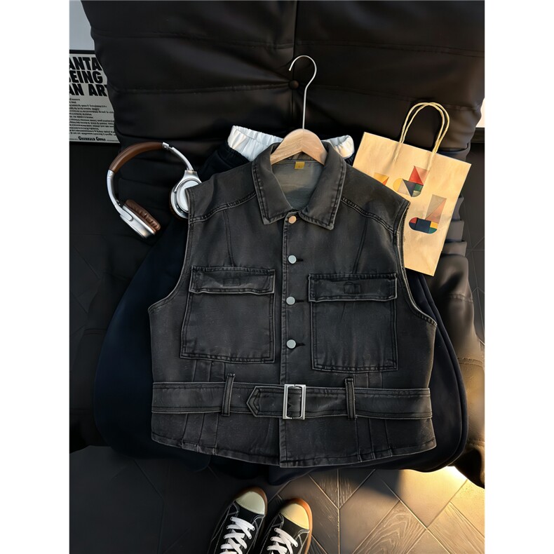 图美式工装牛仔马甲无袖坎肩背心方领夹克外套GY68867-P48，男装背心/马甲，电商A025