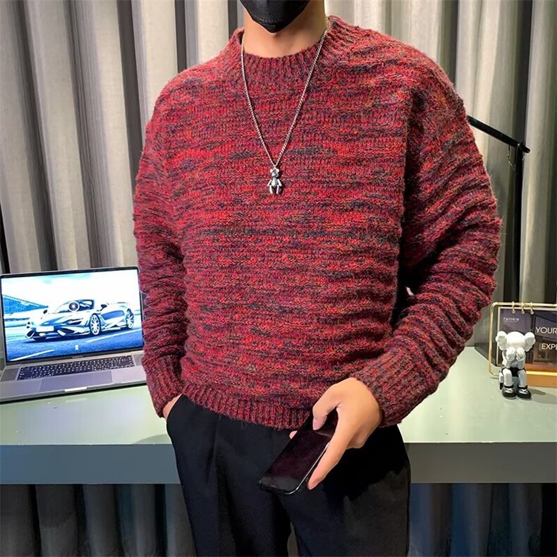 秋冬圆领混色复古时尚三针马海毛衣修身针织衫M3473,男装针织衫/毛衣,星座1116A-2（原606A-1）