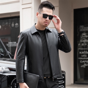 皮衣纯色翻领外套男士中年商务休闲上衣男装薄款2023秋季新款,男装皮衣,电商B212（原钱塘6029）