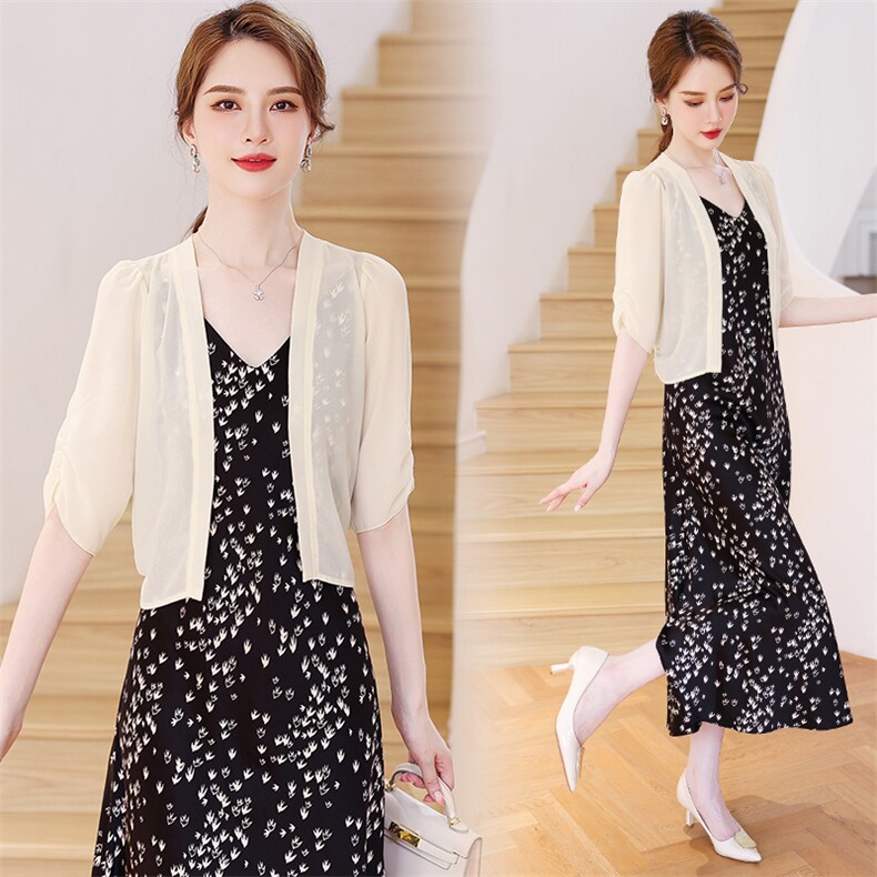 2025夏季雪纺小披肩配裙子高档新款百搭防晒空调开衫女外搭短外套，女装蕾丝衫/雪纺衫，婵米儿
