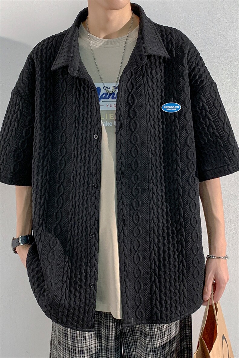 2023夏款巴洛克华夫格外套休闲男大码潮流立领短袖衬衫C22850-P40,男装衬衫,电商A001