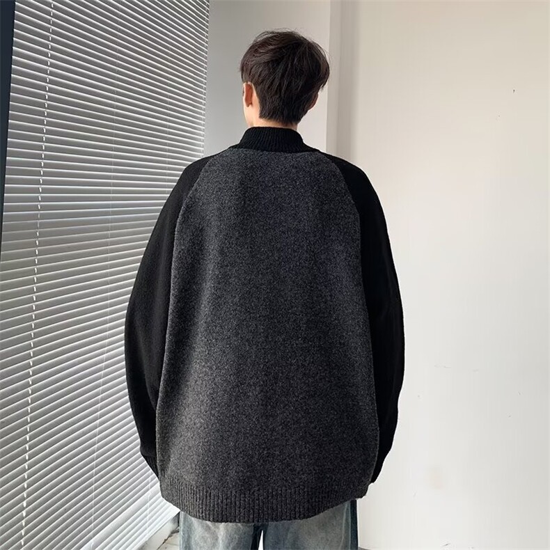 高质量针织开衫男女韩版潮流拼色宽松百搭2025冬ins毛衣MZ638-P66,男装针织衫/毛衣,星座412-3