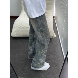 美式街头个性休闲趣味直筒宽松阔腿牛仔裤男女长裤图片