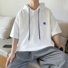 新款宽松百搭纯色上衣夏季连帽短袖韩版潮流短袖卫衣T1067-P38，男装卫衣，星座512-2