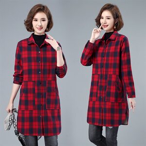 春秋加绒格子衬衫女中长款2021春装加厚上衣中年带绒衬衣休闲外套图片