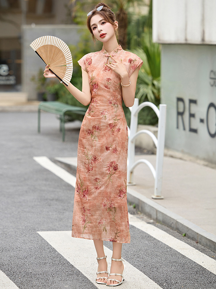 新中式连衣裙女2025超火夏季新款气质超好看修身长款提花旗袍裙子,女装连衣裙,布芭啦