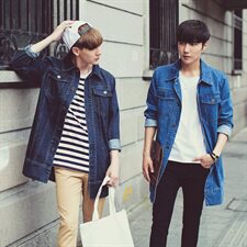 2021春夏现货男装复古百搭中长款外套水洗牛仔风衣C1369，男装风衣，星座1904A