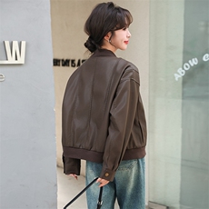 黑色皮衣夹克女2024春秋新款休闲港风复古高级感小个子棒球服外套，女装皮衣，跑量工厂店