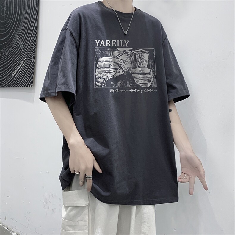 短袖t恤男2023新款港风圆领印花上衣半袖纯棉体恤衫DFY481TP25,男装T恤,电商A102-1