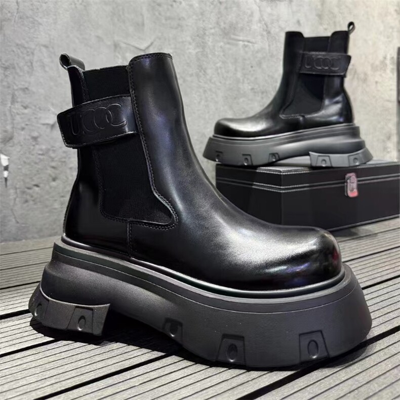英伦短靴潮皮靴切尔西靴男秋冬新款厚底增高马丁靴，男鞋切尔西靴，星座1407-6