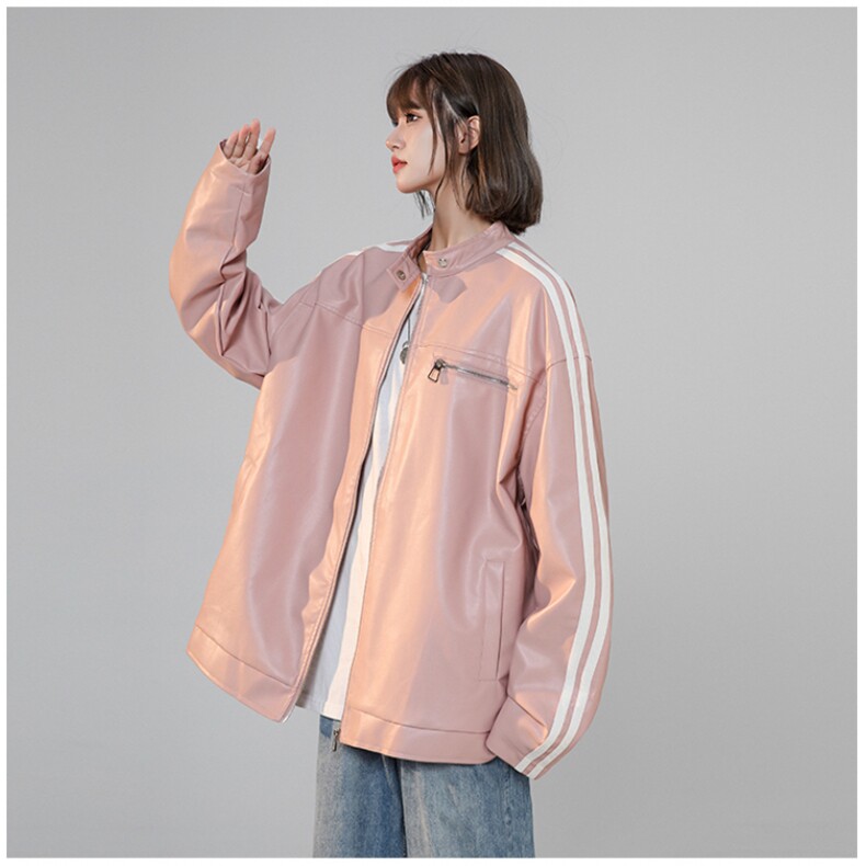 高品质美式条纹小立领PU皮衣情侣机车服夹克外套JK2315-P98控128,男装夹克,星座221-1