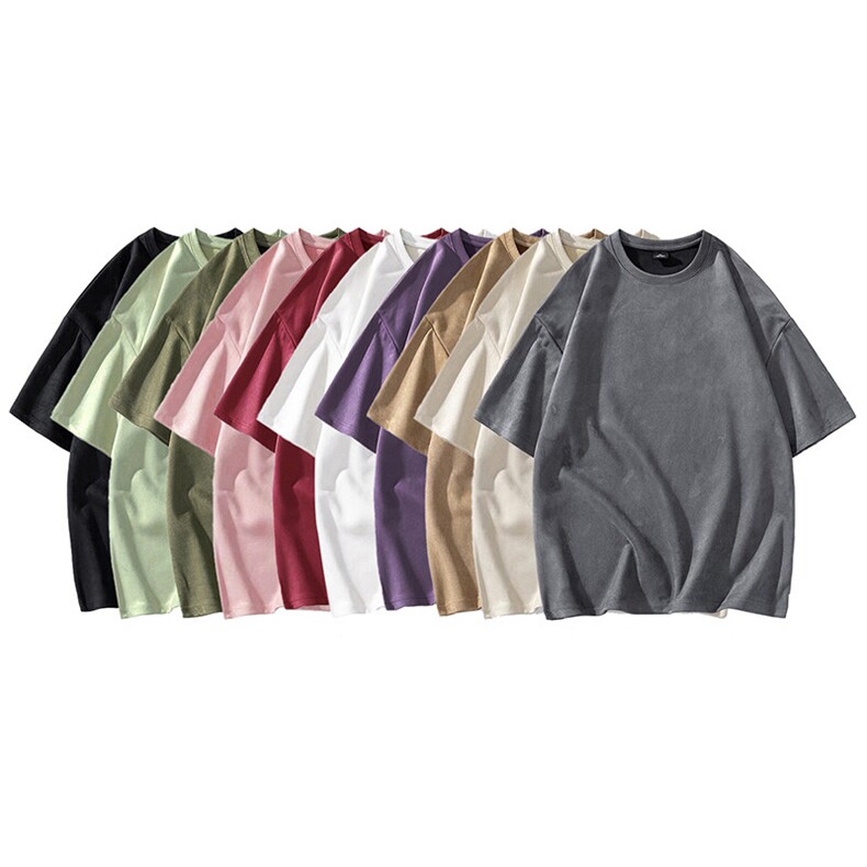 抖音得物直播高品质二开240克美式高街麂皮绒光版纯色短袖t恤12.5，男装T恤，电商A486-1