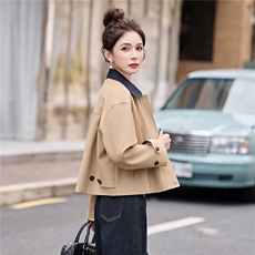 松弛感秋季简约撞色洋气减龄宽松版休闲纯色气质风衣通勤外套，女装短外套，姿衣坊