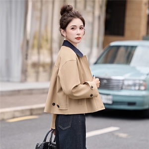 松弛感秋季简约撞色洋气减龄宽松版休闲纯色气质风衣通勤外套图片