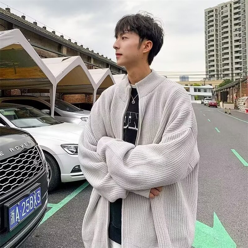 M014-P42高级感韩系开衫毛衣外套男2025春秋季宽松慵懒风针织衫,男装针织衫/毛衣,电商B323A