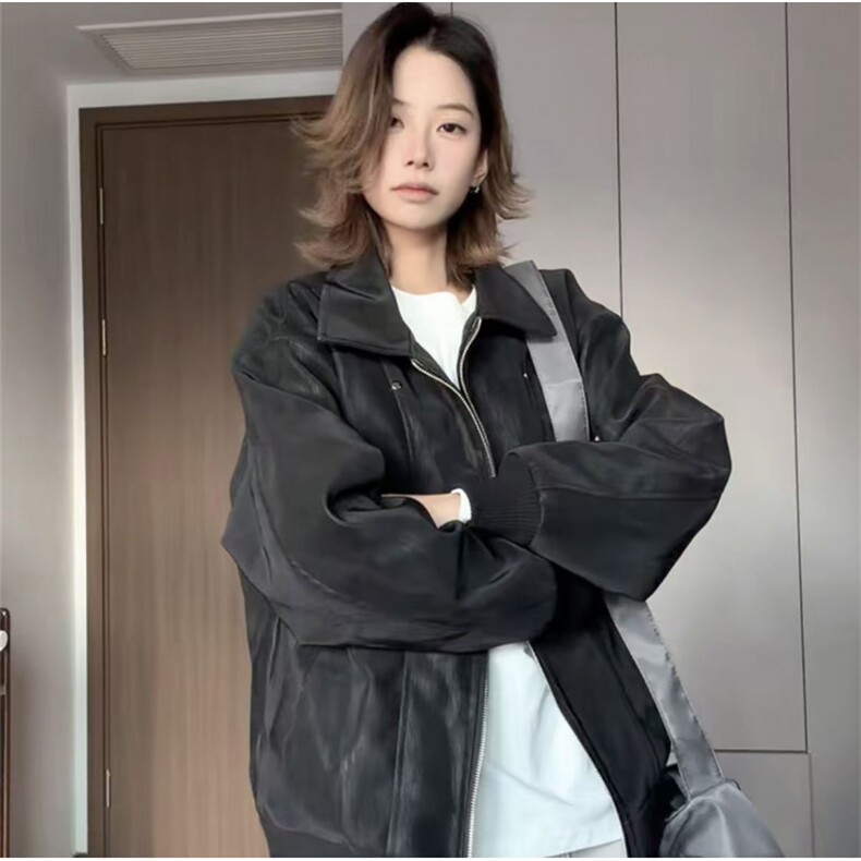 网图美式翻领纹理感PU皮夹克皮衣机车服外套JK508-P70,男装夹克,星座1213
