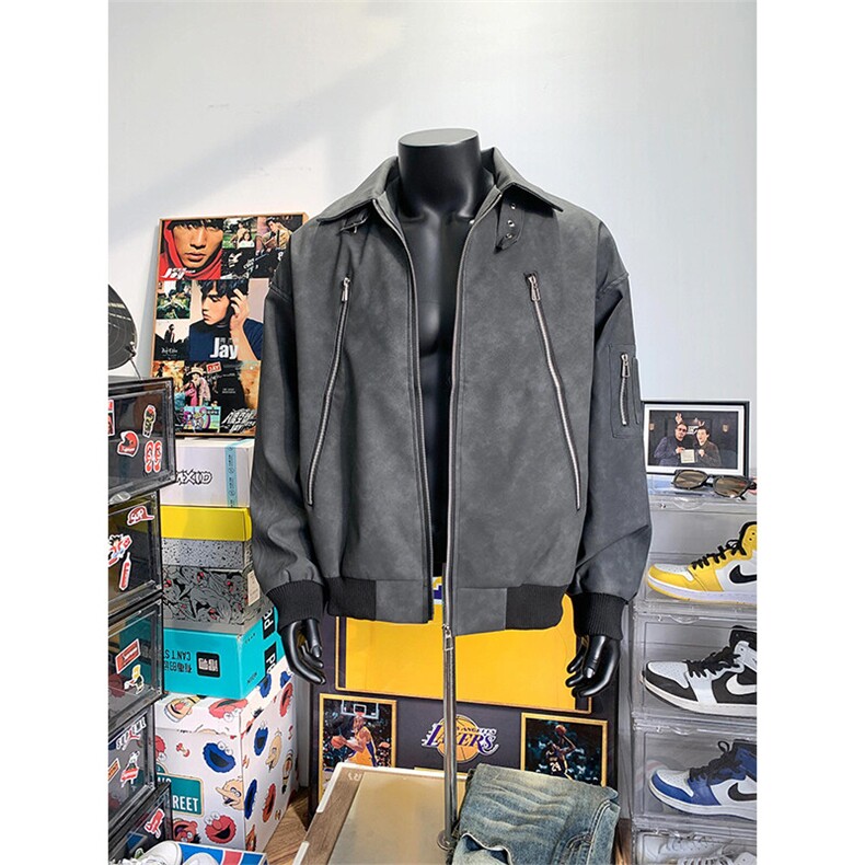 美拉德棕色皮衣外套拉链机车服飞行员夹克JK963特P78,男装夹克,星座908-1