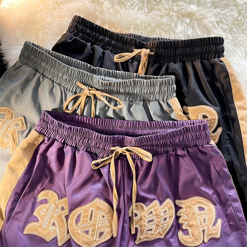麂皮绒拼接变色龙渐变冰丝短裤女大码中性风短裤男DK7721P45控59,男装休闲裤,星座226-2