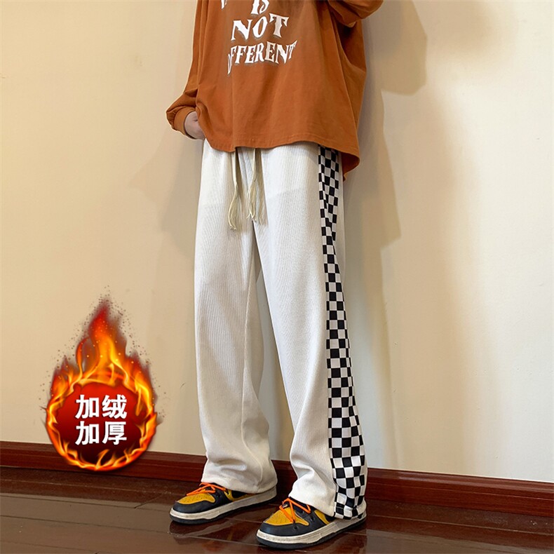 重磅欧棉绒直筒休闲裤子男宽松撞色拖地裤K812*P45加绒50控68,男装休闲裤,星座227-2