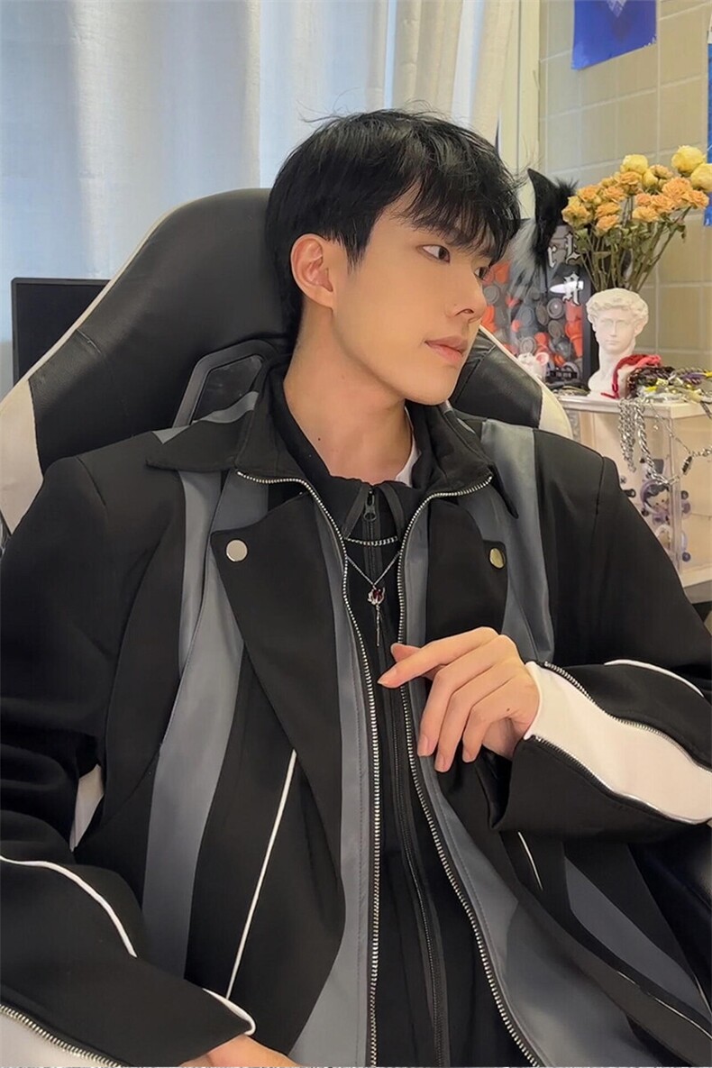 高级感解构层次拼接撞色设计感夹克上衣机车服外套JK3609特P82,男装夹克,星座908-1