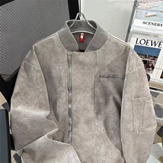 美拉德春秋款雾面皮衣外套男青少年机车皮夹克短款廓形春秋棒球服，男装夹克，星座601-1