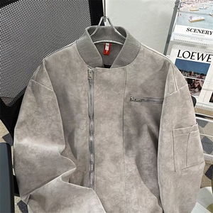 美拉德春秋款雾面皮衣外套男青少年机车皮夹克短款廓形春秋棒球服图片