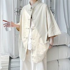 新中式盘扣夏季复古大码休闲男半袖短袖衬衫DC2181-P37【特价】，男装衬衫，电商A007