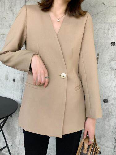 春季时尚无领西装，女装西装，蓝衣可