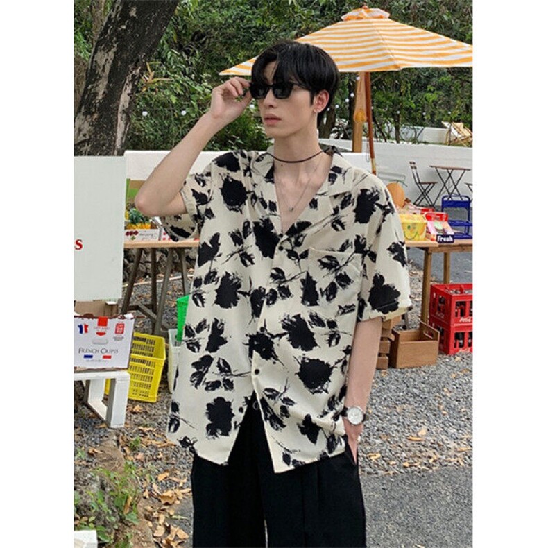 夏威夷风古巴领短袖花衬衫男冰丝清凉宽松休闲痞帅衬衣C501,男装T恤,星座1116A（原606A-3）