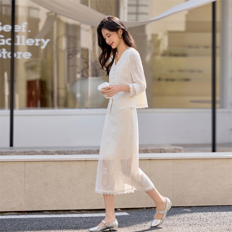 【现货！！！！】蕾丝半身裙小香风两件套女,女装套装/套裙,素月