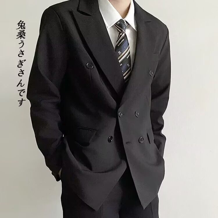 高级感黑色双排扣西装男秋季痞帅男生dk正装男装男士休闲西服外套,男装西服套装,星座813-2