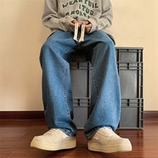 美式牛仔裤男直筒宽松潮牌男生高街阔腿长裤子XN818-P42，男装牛仔裤，星座1001-1