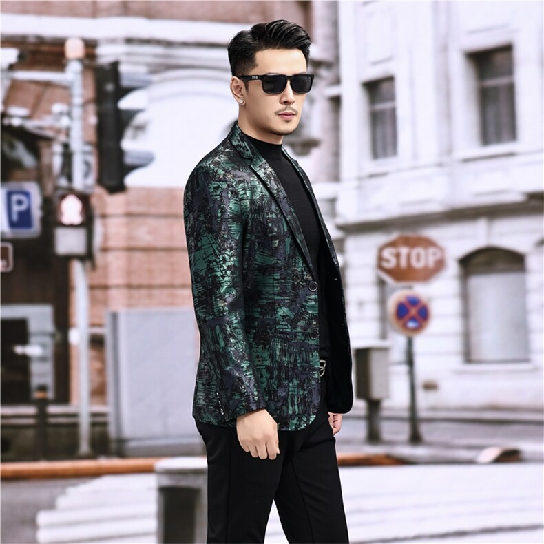 春秋款男士绵羊皮西服真皮休闲外套中年男装百搭通勤夹克绿彩条,男装夹克,电商B360A（原721A）