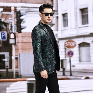 春秋款男士绵羊皮西服真皮休闲外套中年男装百搭通勤夹克绿彩条图片
