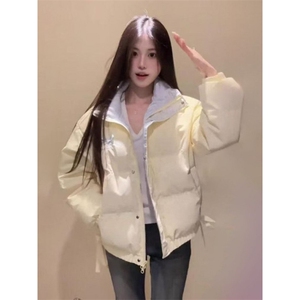 1506-1/M78021/P79女士韩版温柔奶黄色拼接撞色棉服外套图片