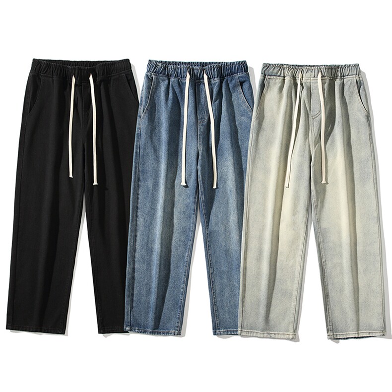 WASSUPHAPPY美式复古牛仔裤子男春秋季夏款水洗阔腿宽松休闲长裤，男装牛仔裤，星座914-6