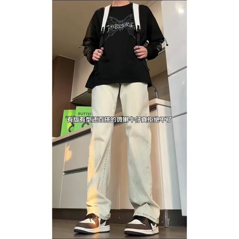 美式vibe风裤子ins高街潮痞帅弹力直筒牛仔裤男KN87 P50图片