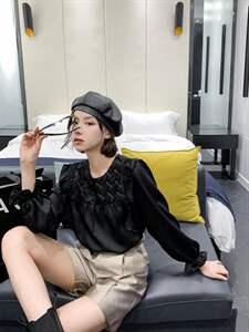 秋季新款圆领轻奢风圆领衬衫,女装衬衫,非次元