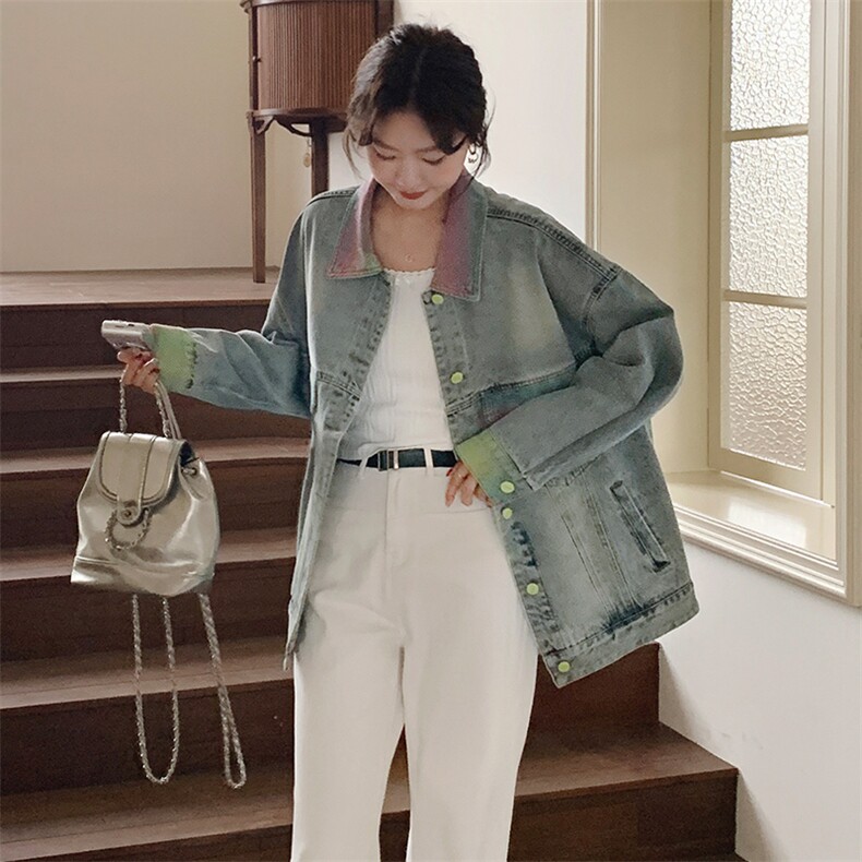 美式复古牛仔外套女2025春季新款盐系宽松小个子休闲渐变夹克上衣,女装短外套,浙宝305
