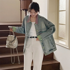 美式复古牛仔外套女2025春季新款盐系宽松小个子休闲渐变夹克上衣，女装短外套，浙宝305