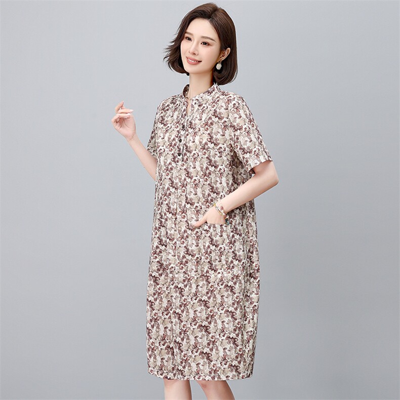 纯棉碎花连衣裙女夏2025新款中年妈妈宽松大码遮肚子显瘦减龄裙子,女装连衣裙,依恋蒂丝