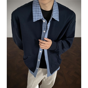 秋装新品 假两件男女情侣拼接格子休闲卫衣上衣外套 H1129 特P48图片