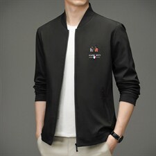 夹克男装2023春季新款商务休闲立领纯色宽松外套夹克中年男士外套图片